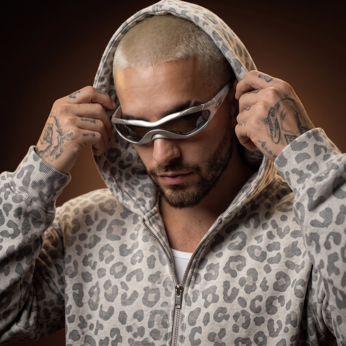 LEOPARD ZIP UP - LIGHT GRAY