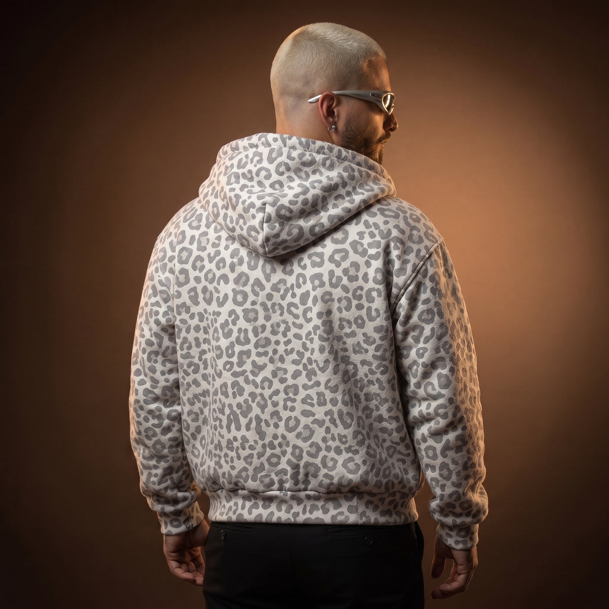 LEOPARD ZIP UP - LIGHT GRAY