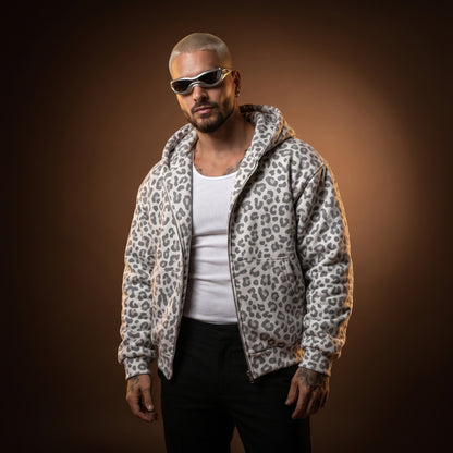 LEOPARD ZIP UP - LIGHT GRAY