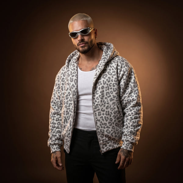 LEOPARD ZIP UP - LIGHT GRAY