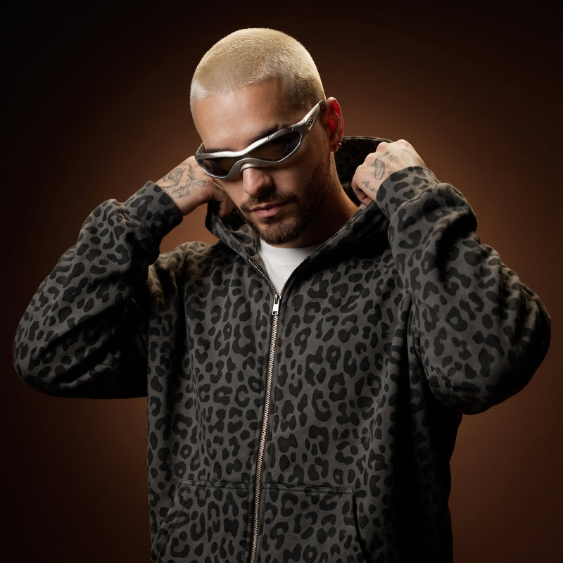 LEOPARD ZIP UP - DARK GRAY